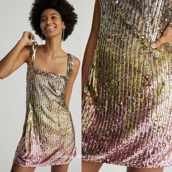 NWT ANTHROPOLOGIE Let Me Be Sequined Shift Mini Dress. Size XL - Picture 11 of 16